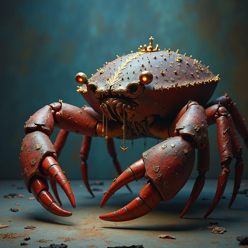 Muscular Velvet Crab in High Heels with Floral Tattoos
