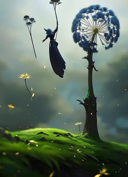 Fantasy Owl in Starry Meadow Landscape