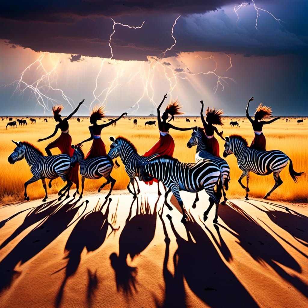 African Savanna Dance: Dynamic Composite Photograph