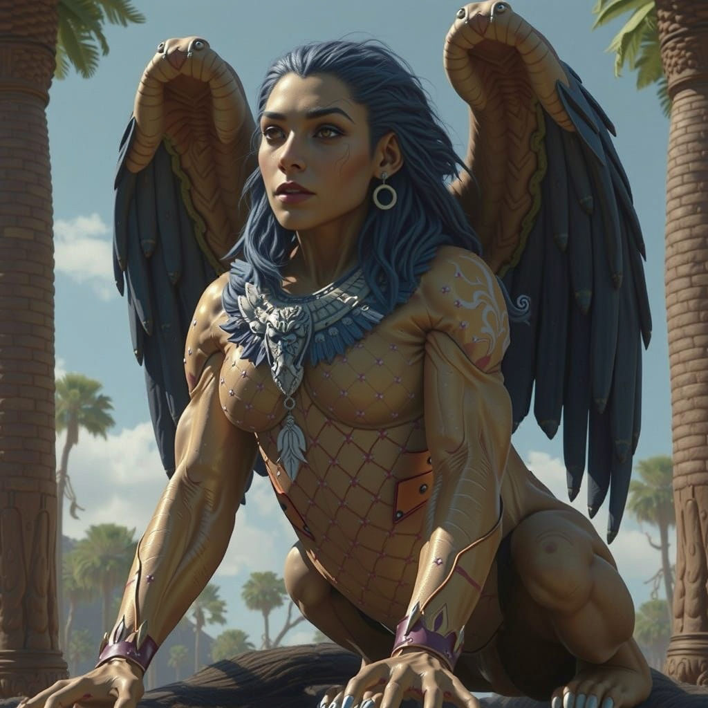 Realistic Lioness Woman Sits Regally on Haunches