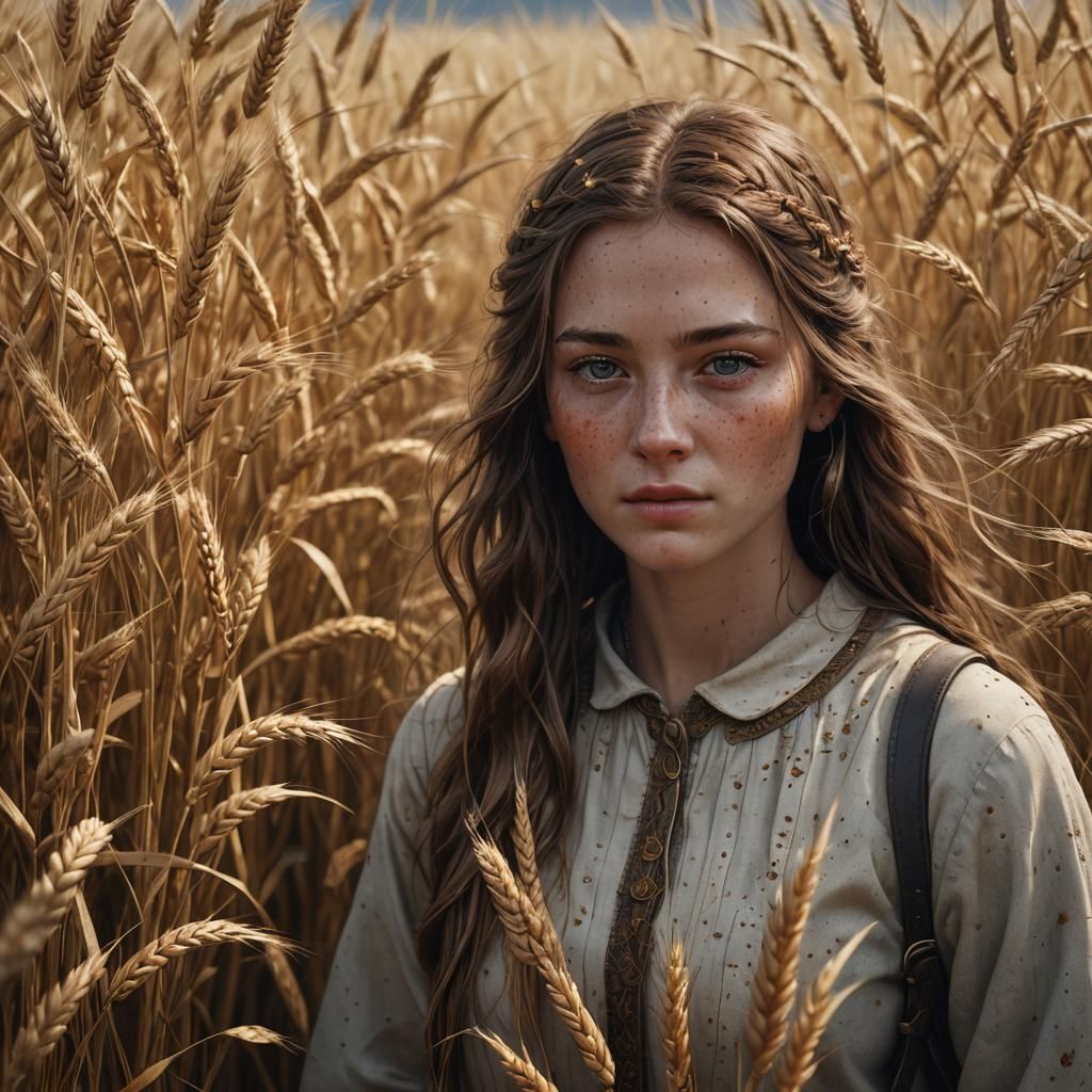 Hyperrealistic Portrait of a Freckled Girl in Matte Painting