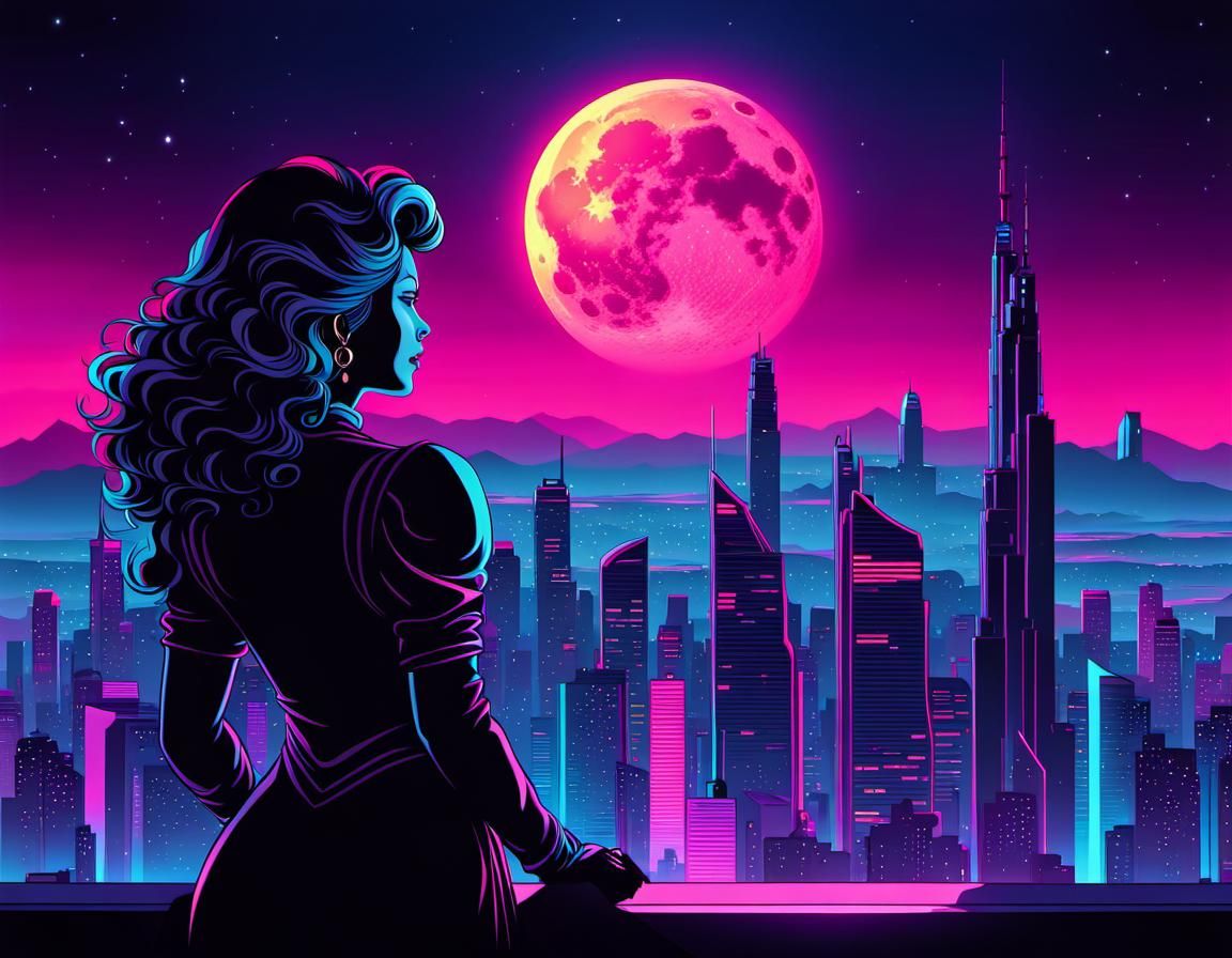 Vaporwave Neon Cityscape at Night