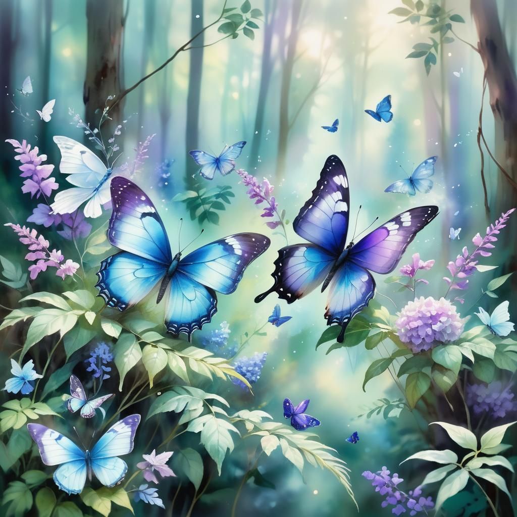 Fantasy Butterflies in Watercolor with Ethereal Light