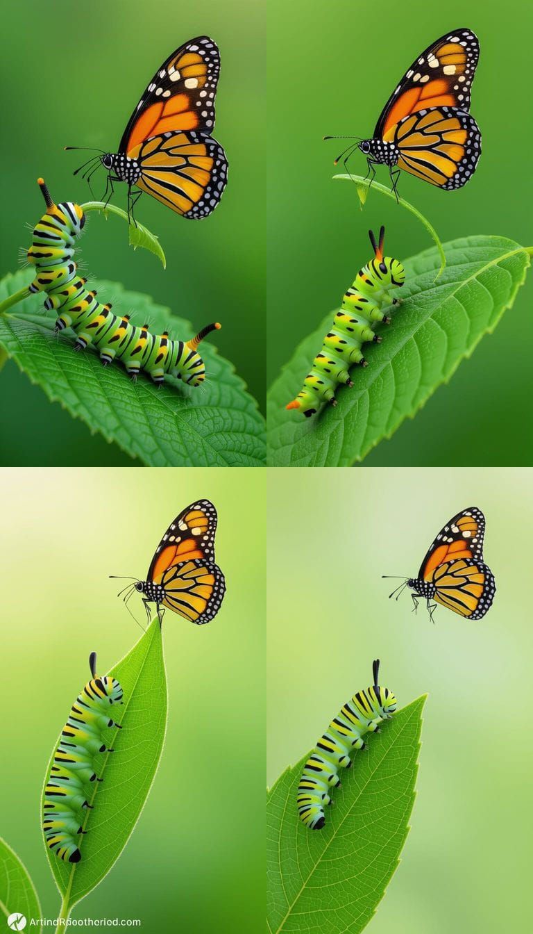 Caterpillar Gazes Up At Vibrant Butterfly Overhead