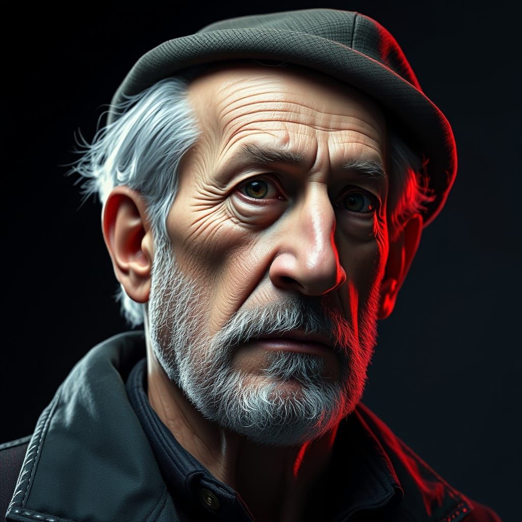 Realistic Portrait of a Grey-Haired Man in a Beret