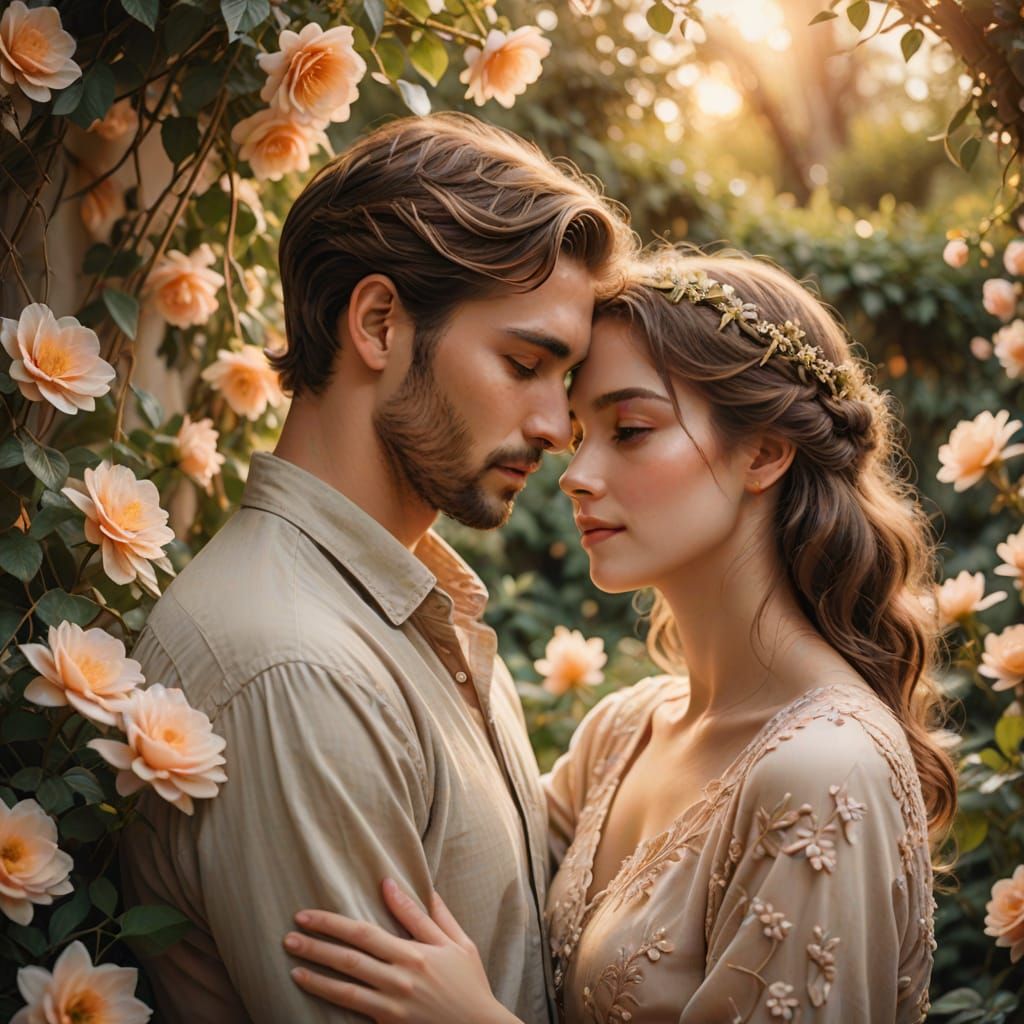 Ethereal Couple in Golden Hug