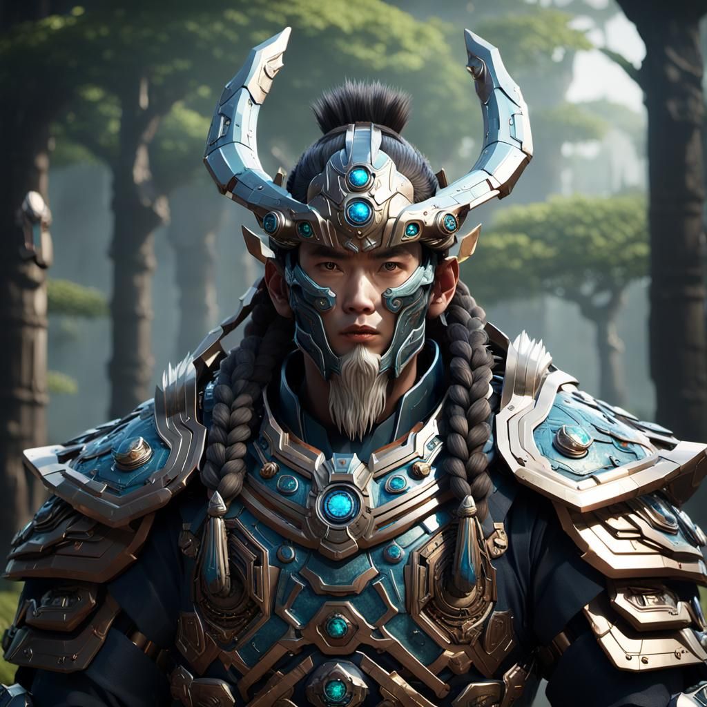 Futuristic Korean Druid with Magic Armor