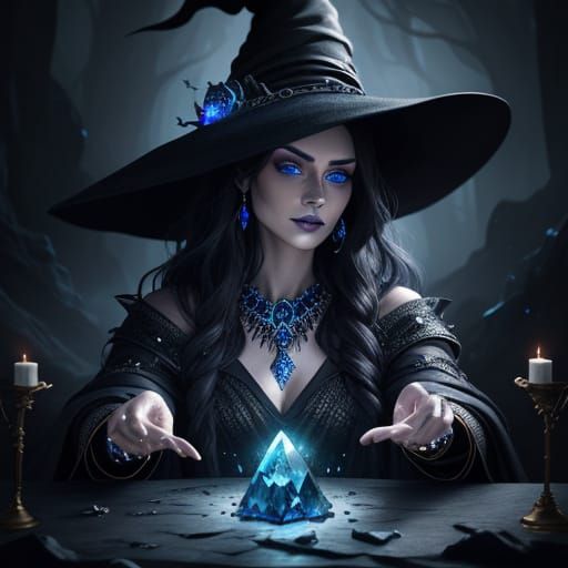 Mystical Sorceress at Her Altar in Deep Fantasy Art