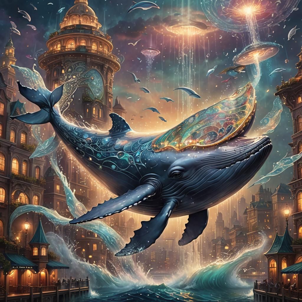 City-Bearing Whale in Underwater Fantasy Art