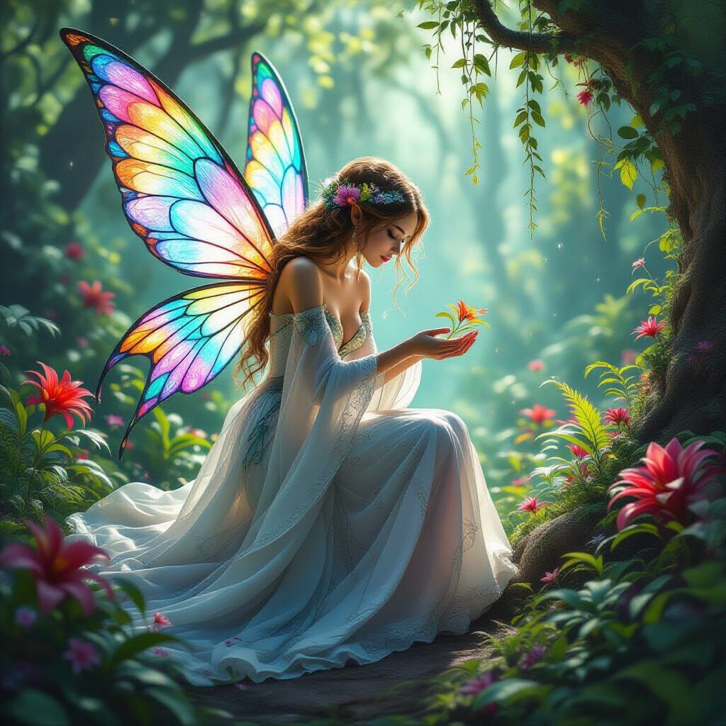 Ethereal Fairy Nurturing Forest in Digital Art Style