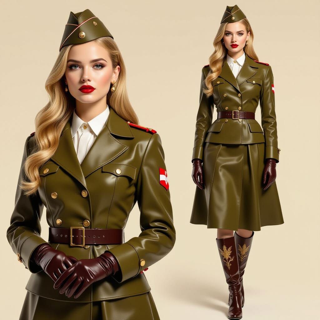 WWII Polish Army Woman in Latex Uniform