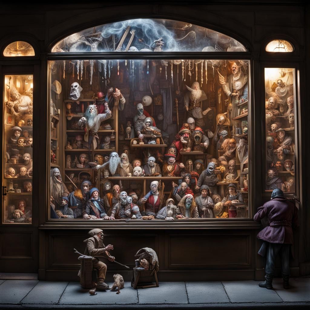 Magical Sinister Toys in Hyperdetailed Shop Window