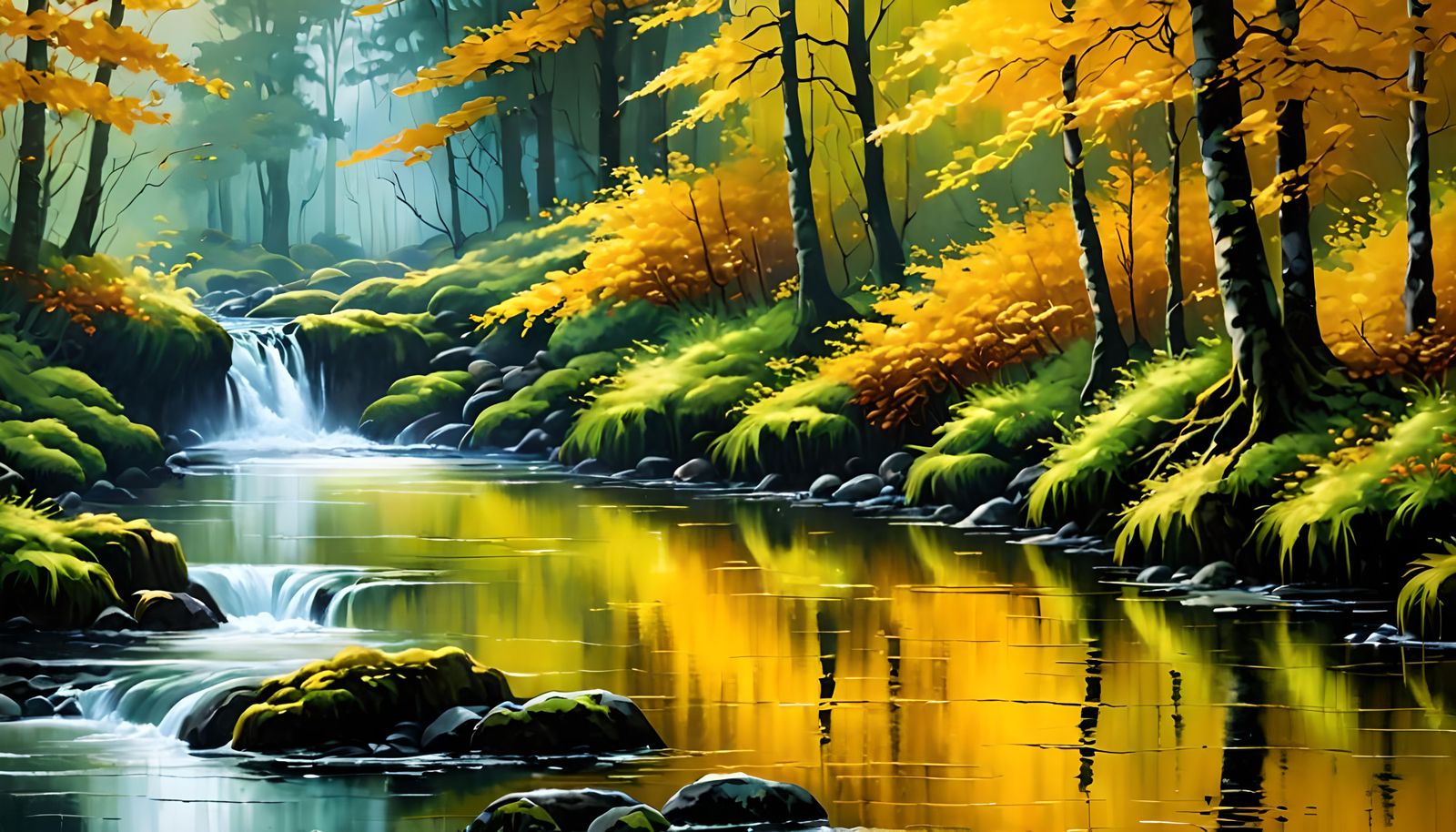 Green and Gold Autumnal Woodland Impression