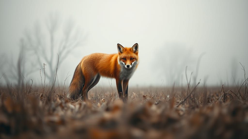 Vivid Red Fox in Desaturated Field