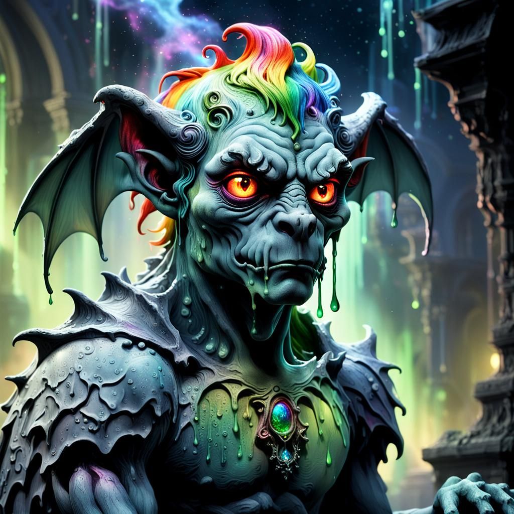 Ethereal Gargoyle in Misty Fantasy Landscape