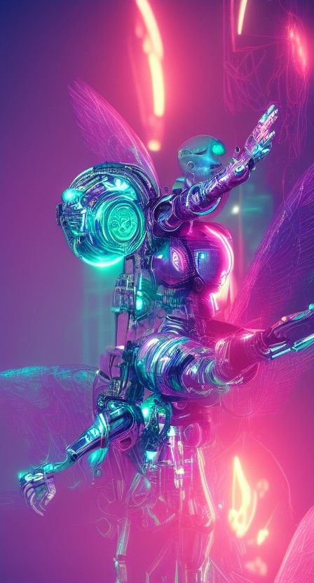 Cyborg Angel Concept Art in Cyberpunk Style