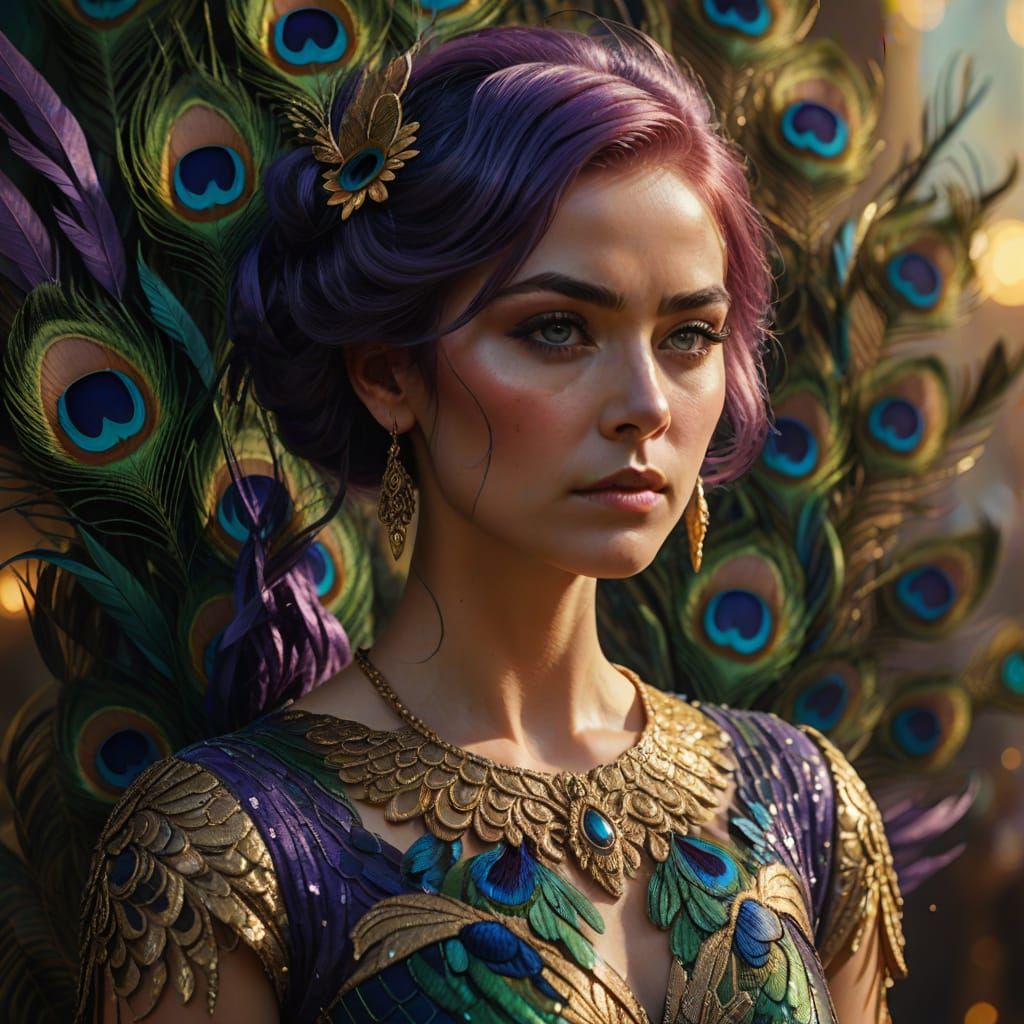 Godly Woman in Peacock Dress: Digital Matte Painting