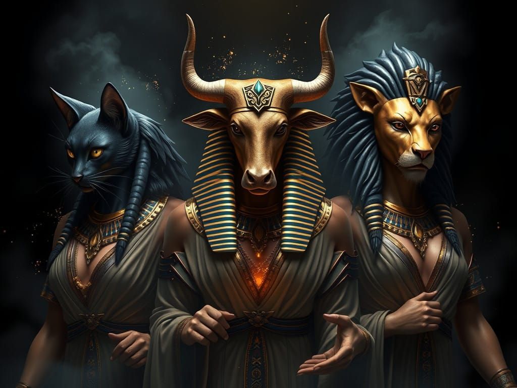 Egyptian Goddesses in Ancient Mystical Ambiance