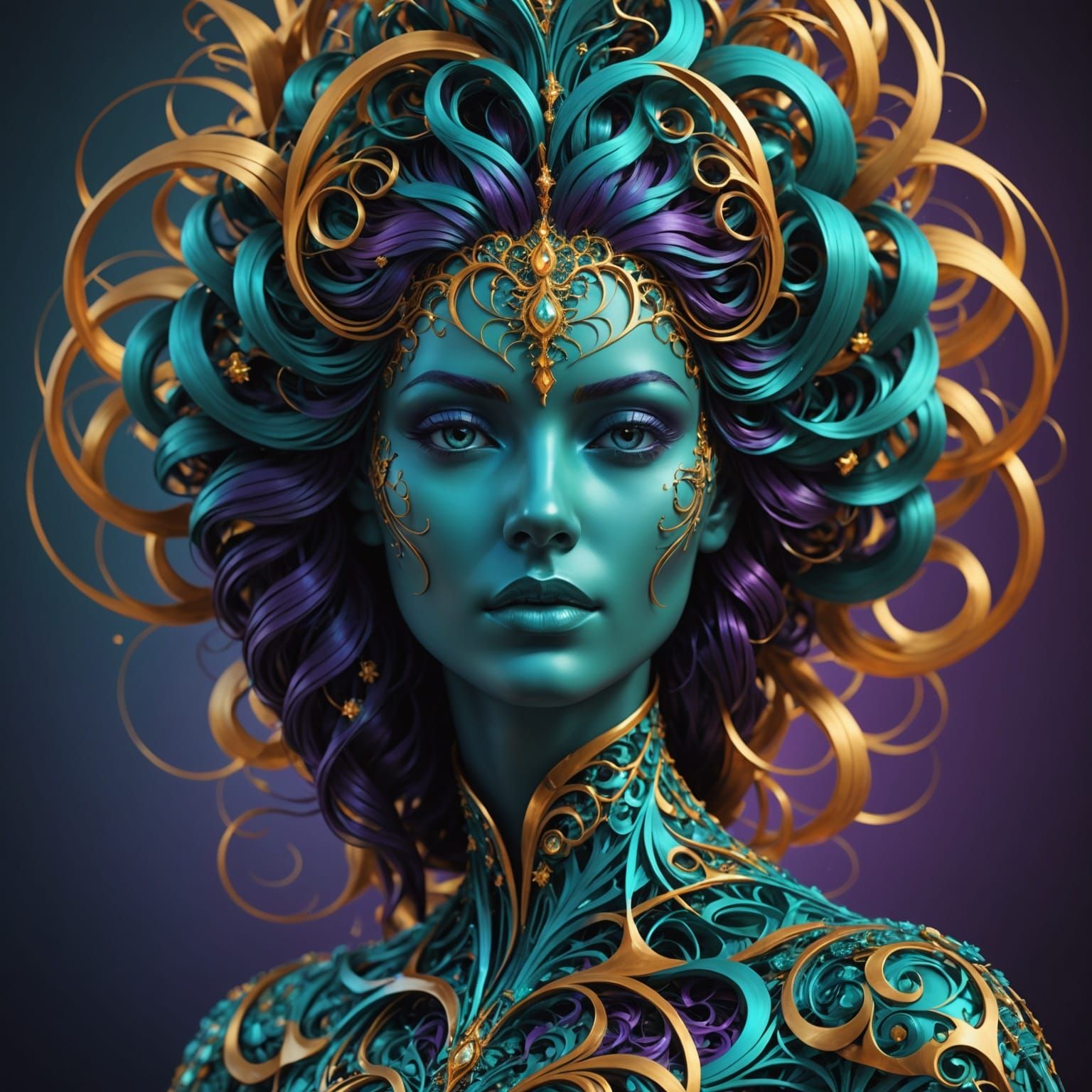 Stylized Female Bust with Fractal Hair Pattern