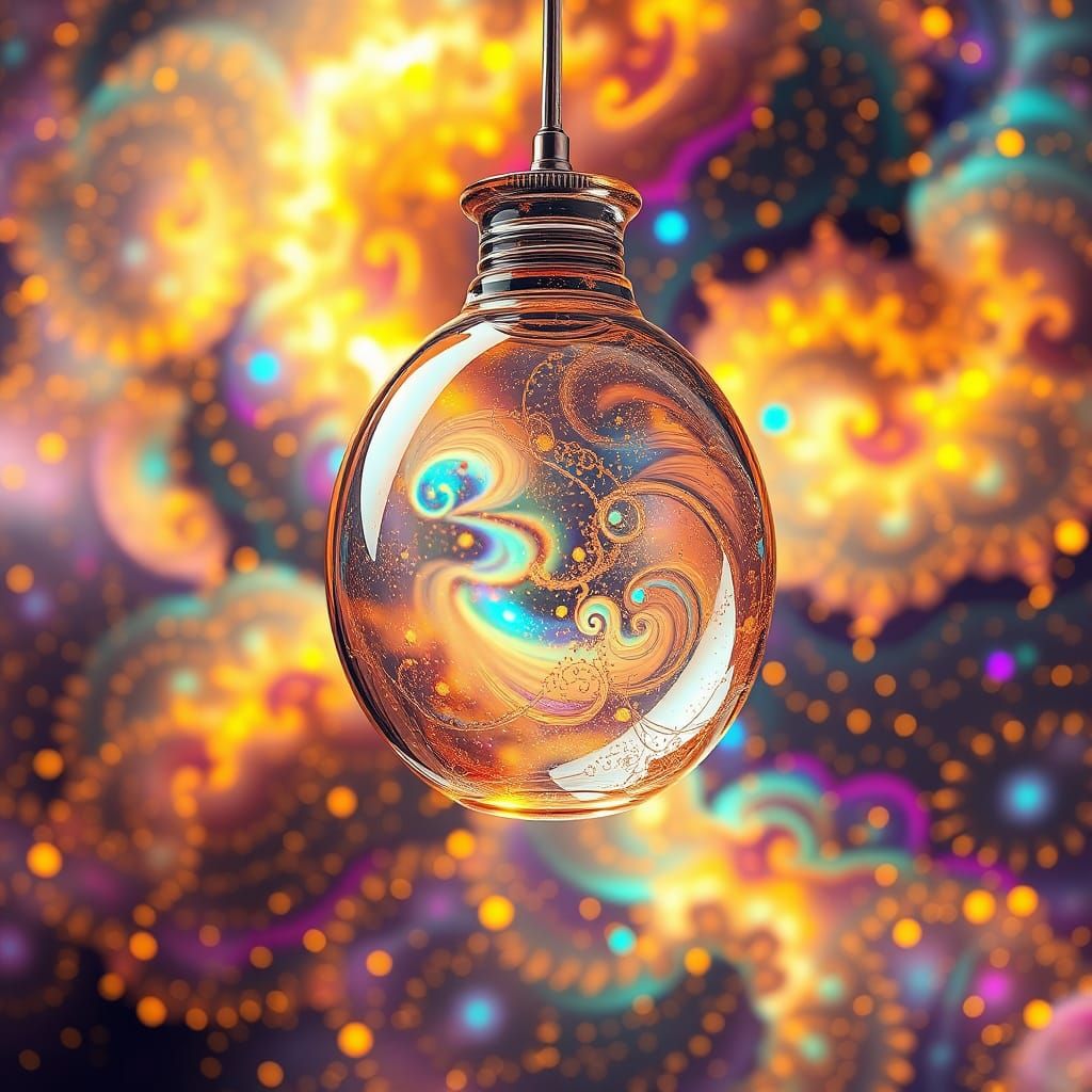 Cosmic Glass Lamp with Golden Stars and Nebula