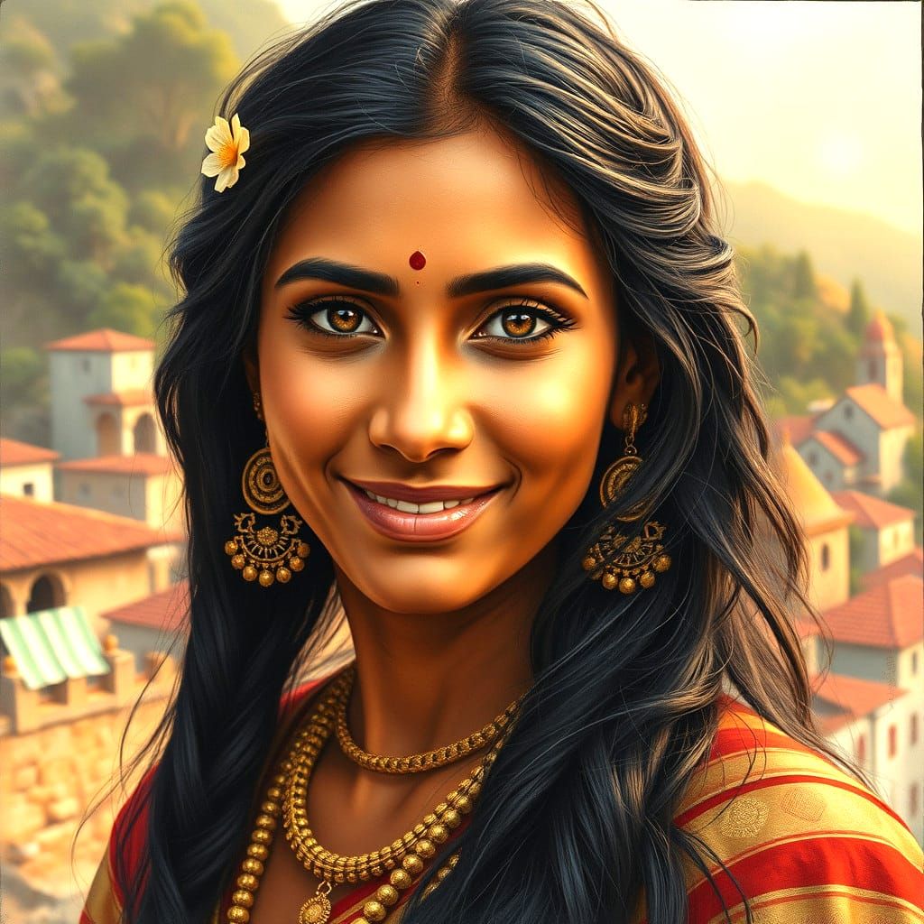 Ancient Indian Beauty Captured in Charcoal