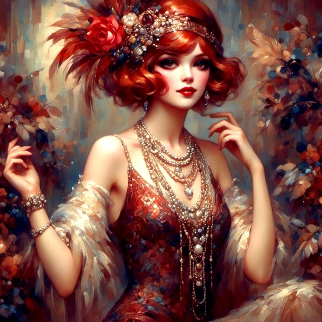 Glamorous Flapper Dancing the Charleston in Art Deco Style