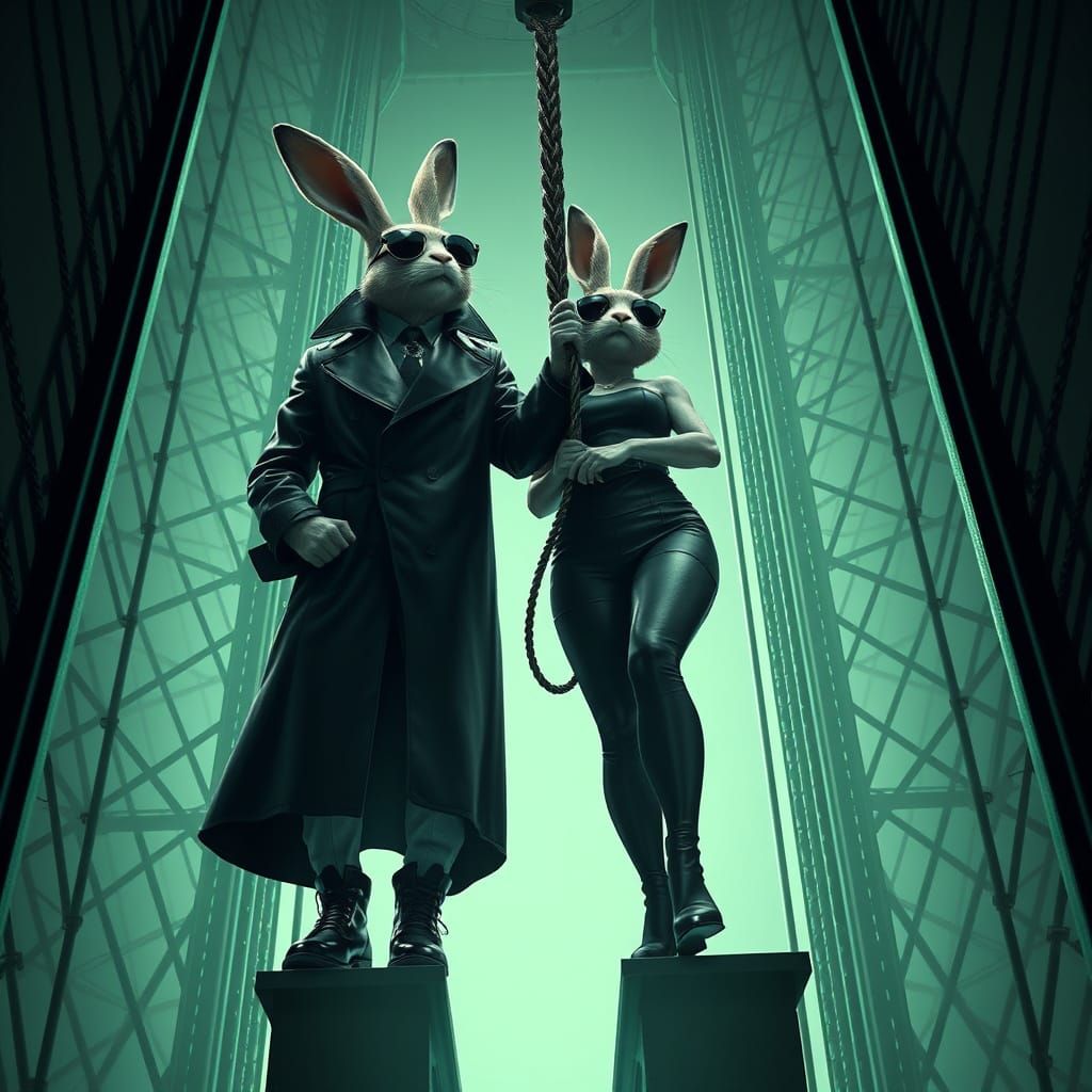 Majestic Anthropomorphic Bunny in Dystopian Metropolis