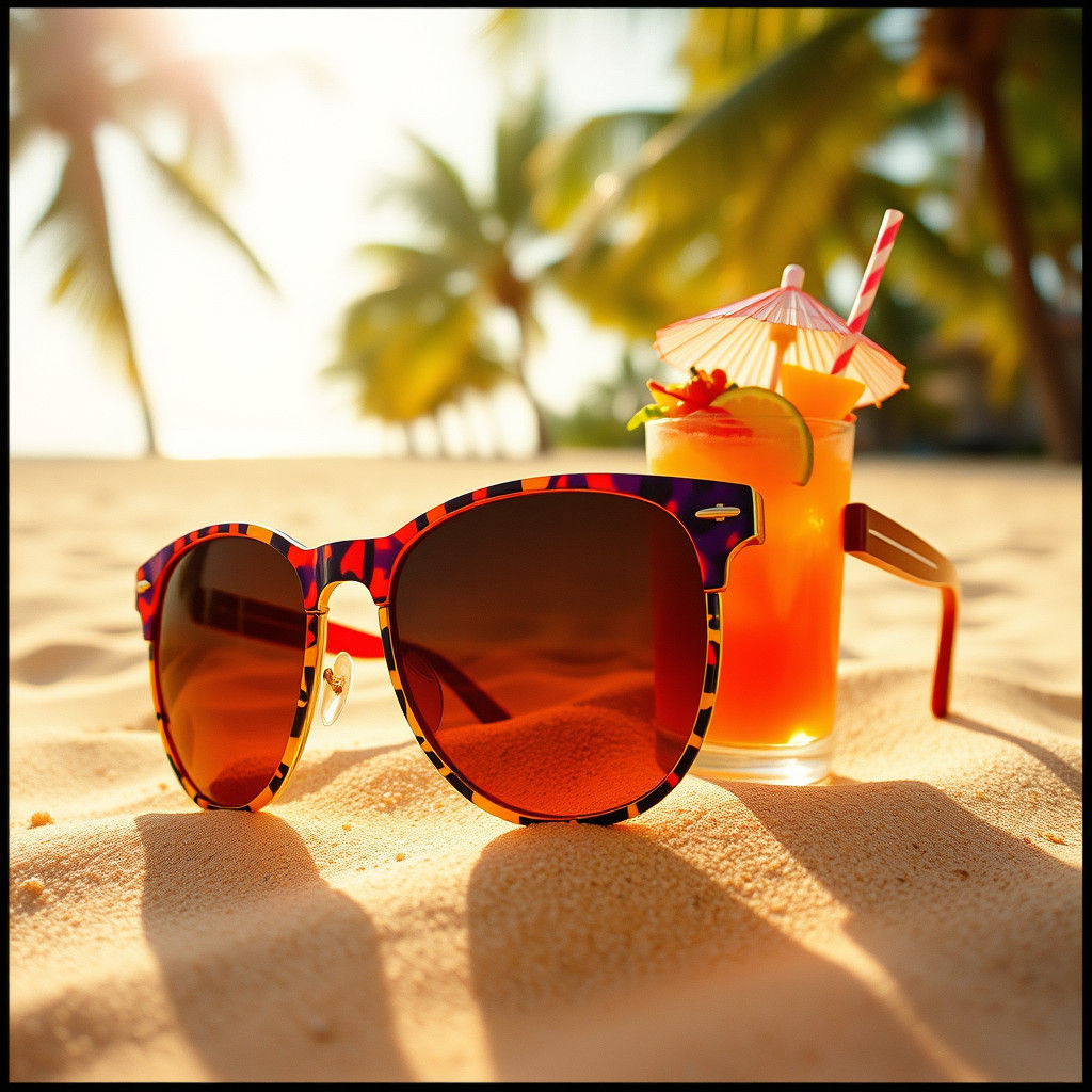 Sunglasses on Beach in Cinematic Style