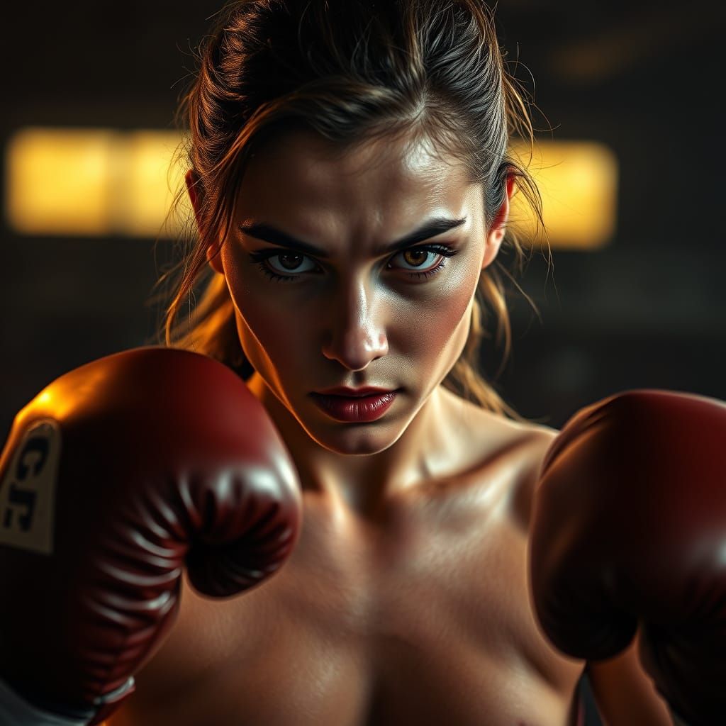 Sensational Female Boxer in Dramatic Oil Painting