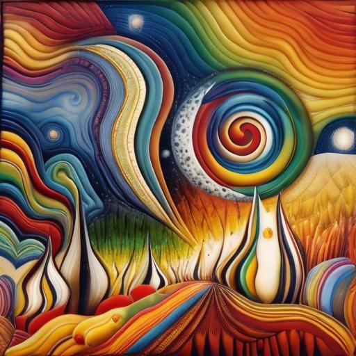 Vibrant Encaustic Landscape in Style of Paul Klee