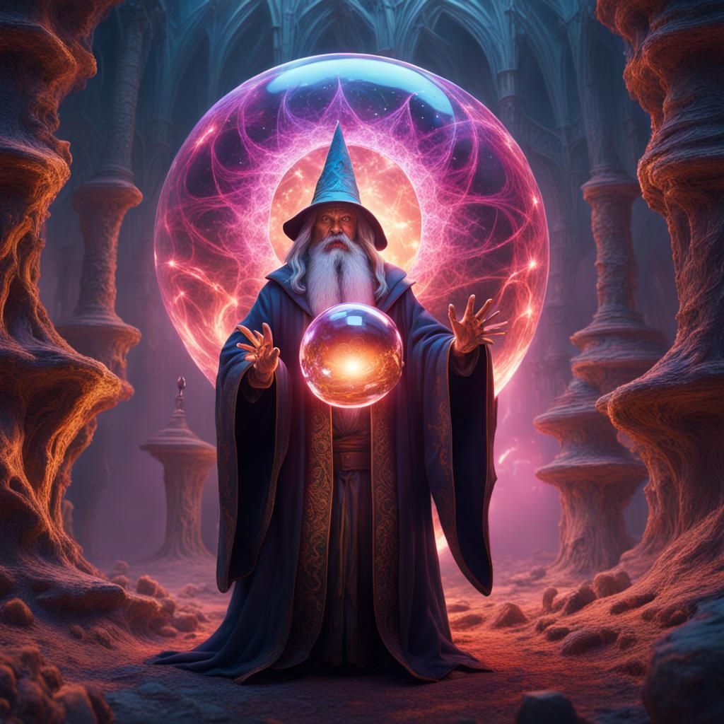 Wizard with Crystal Ball of Chaos: Fantasy Concept Art