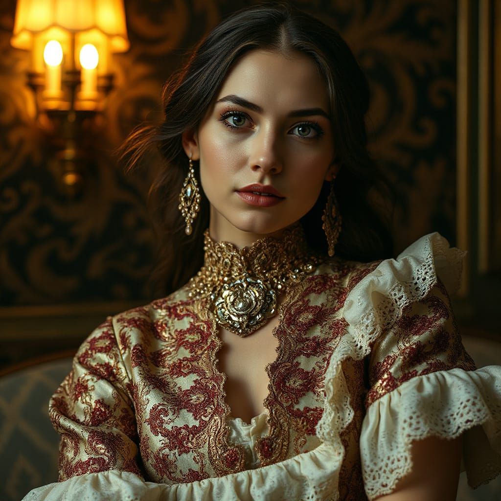 Victorian Woman in Baroque Setting