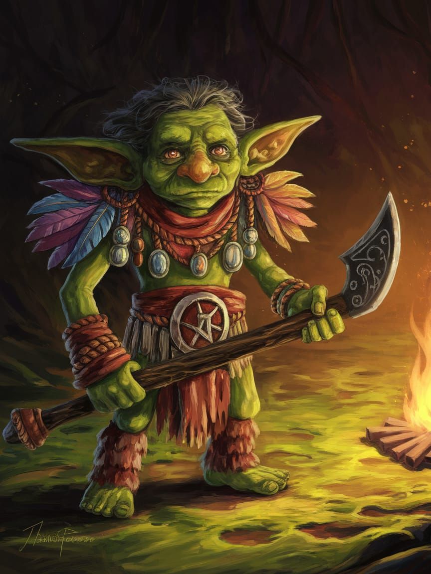 Fantasy Shamanic Goblin in Ancient Ritual Attire