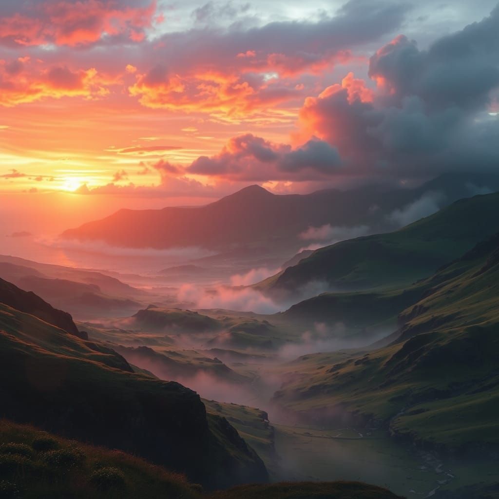 Ethereal Irish Sunset Landscape: Digital Matte Painting