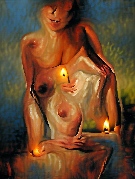 Candlelight Nude in Oil Painting Style