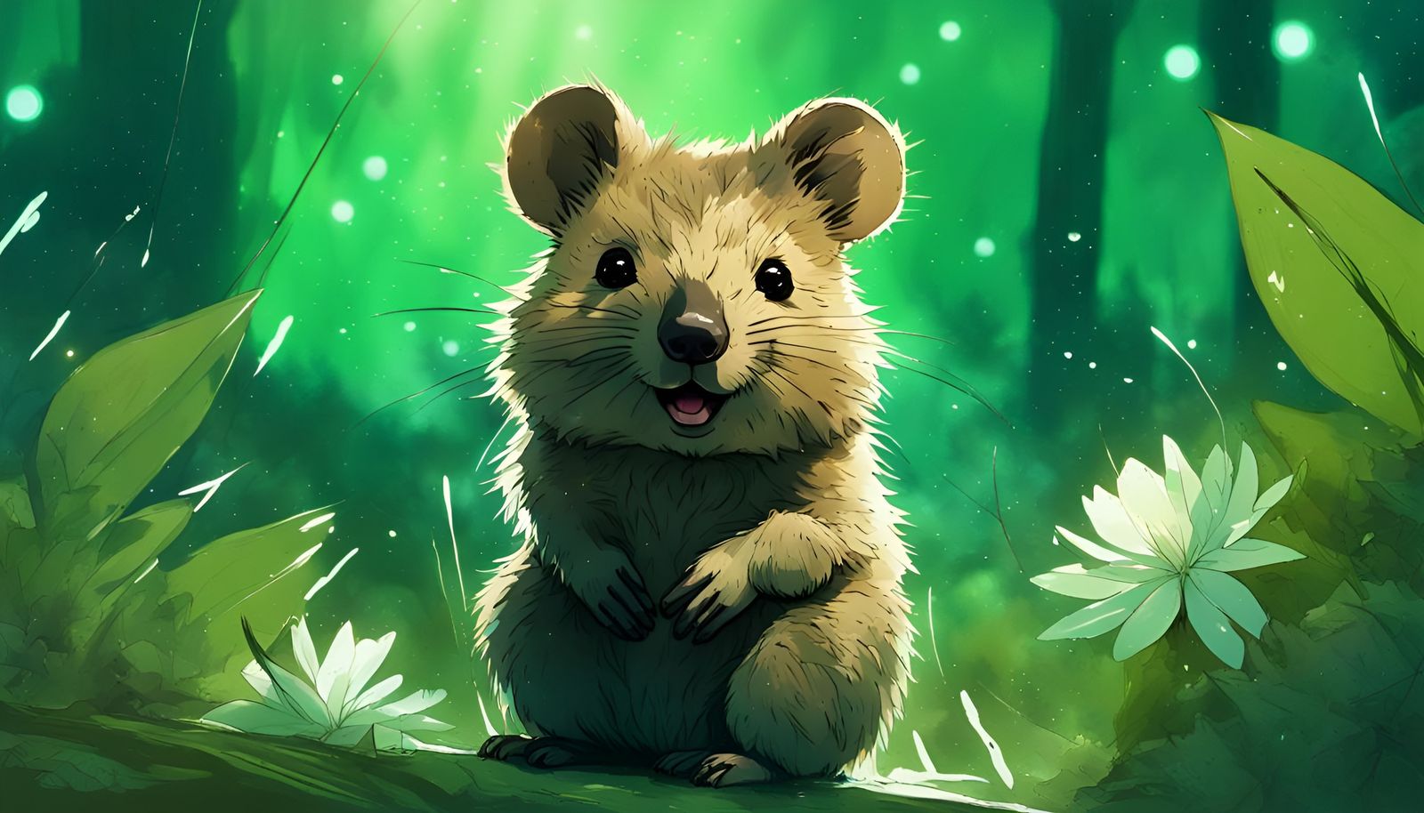 Quokka in Bioluminescent Jungle, Digital Art
