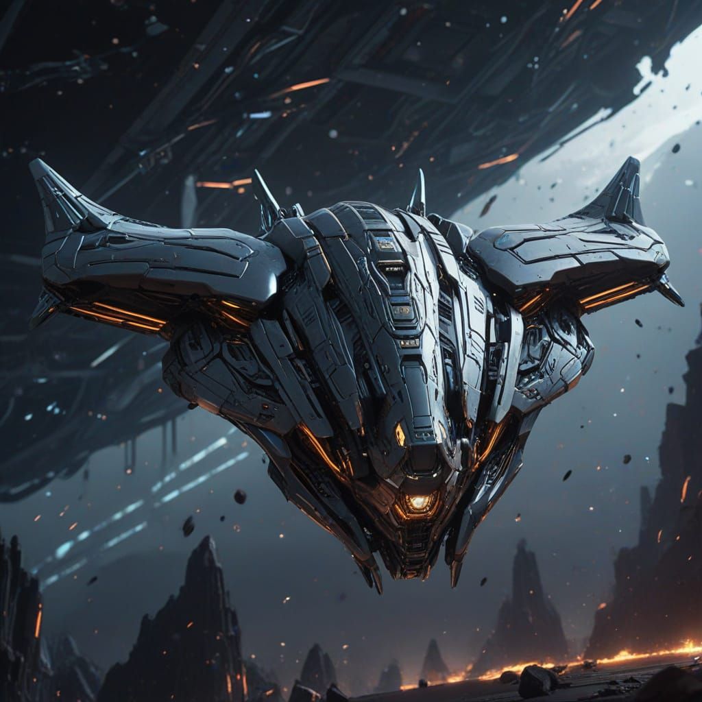 Manta Ray Spaceship Soars Through Alien Skies in a Shimmerin...