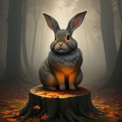 Warm Autumn Forest Rabbit in Impressive Cyberpunk Digital Ar...