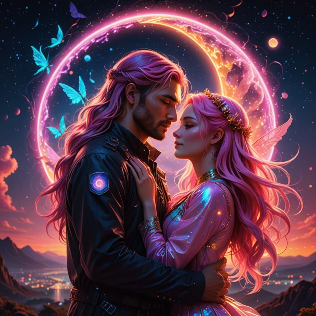 Ethereal Embrace in Vibrant Galaxy