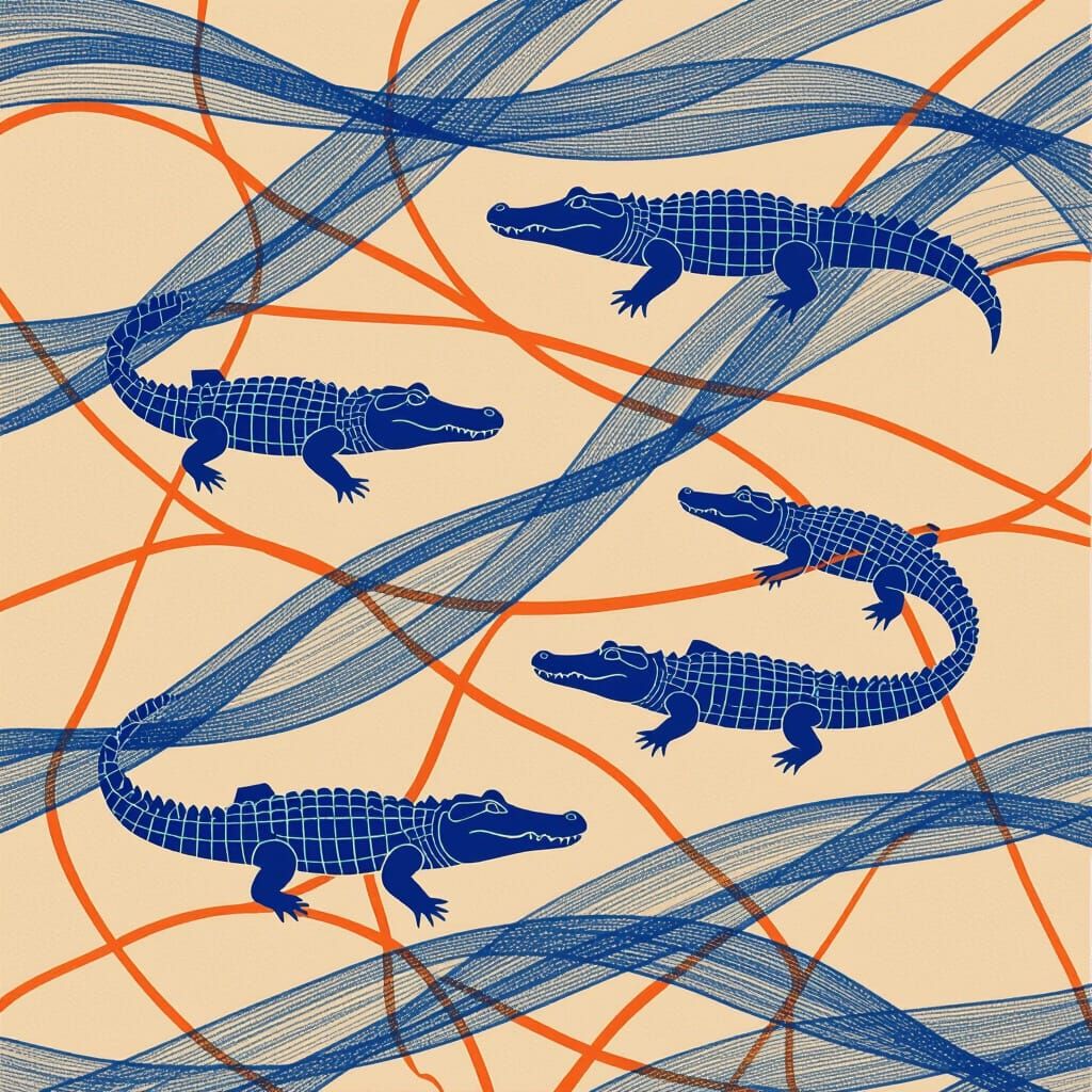 Minimalist Abstract With Blue Alligators