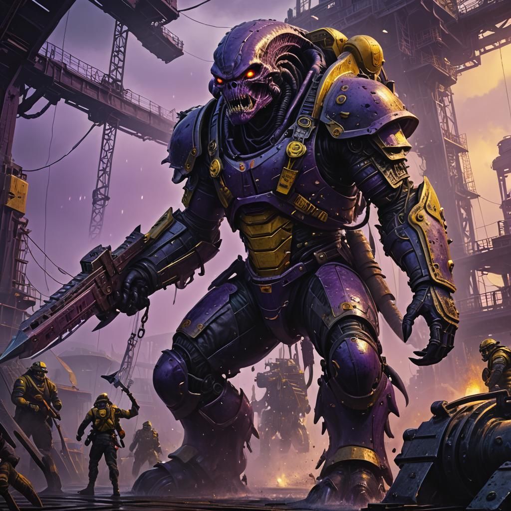 Alien Grenadier Invades Oil Rig: Dark Fantasy Art