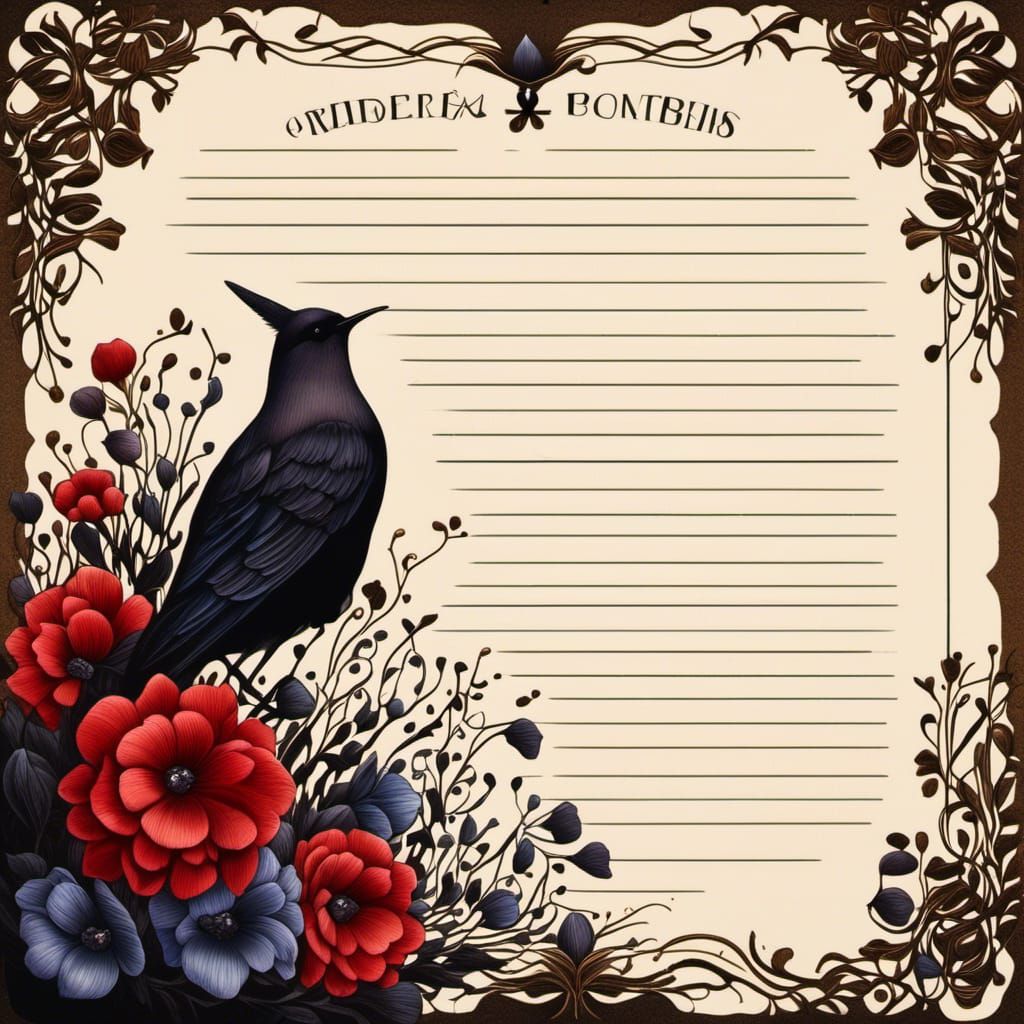 Gothic Steampunk Notebook Page with Dark Flowers