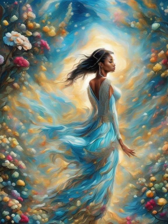 Woman in Garden: Digital Art Portrait