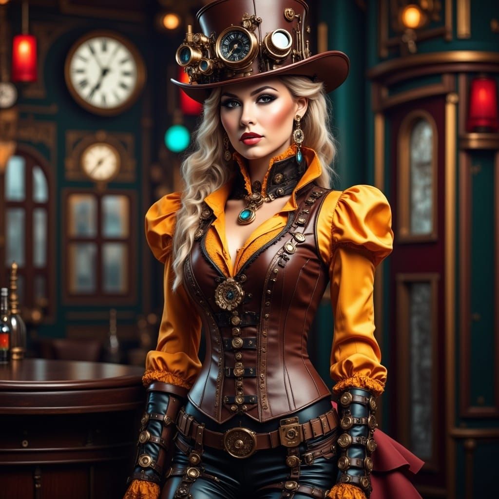 Steampunk Woman: Vivid Colors and Detailed Fantasy Art