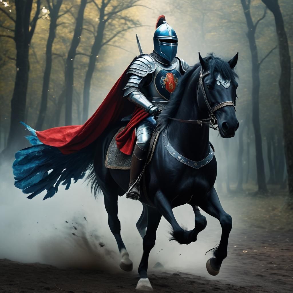Knight on Horseback with Sword and Shield