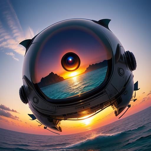 Sunset Ocean God in Hyperrealistic Watercolor Style