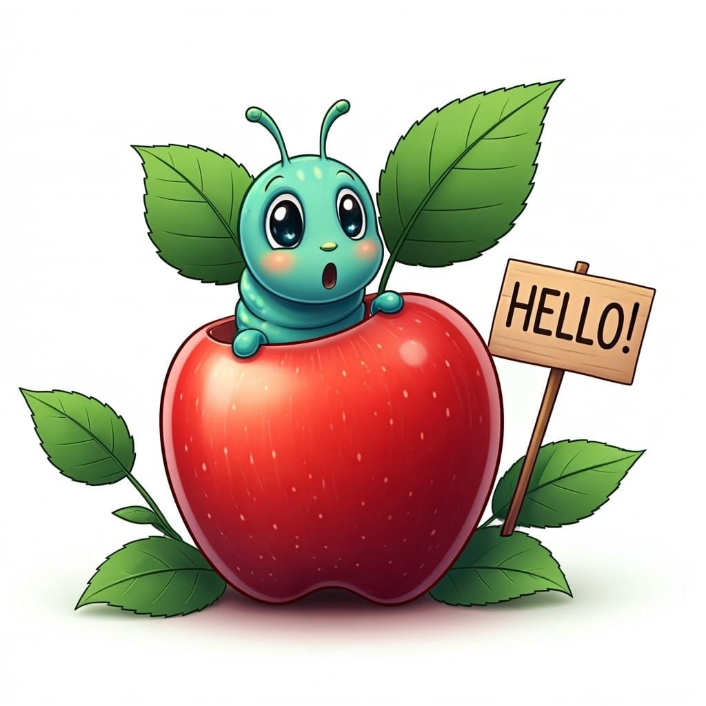 Chibi Caterpillar's Apple Surprise: A Whimsical Caricature