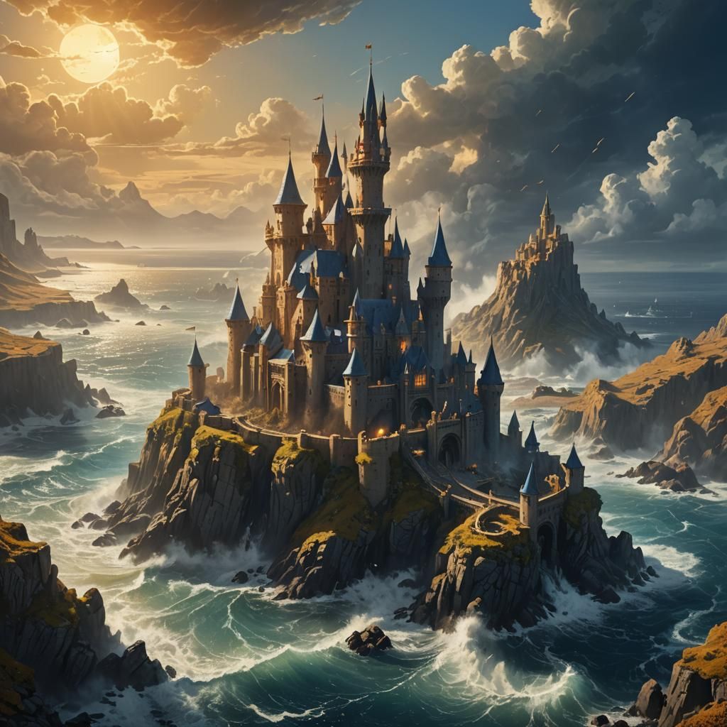Dramatic Seascape Castle in Painterly Style