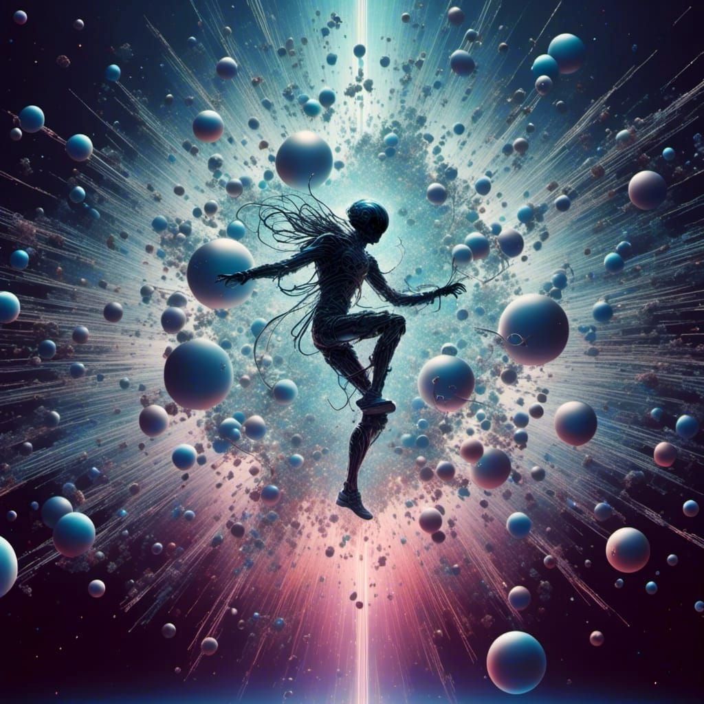 Science Fiction Cover: Atomic Dancer in Galactic Scene
