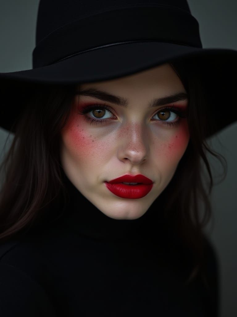 Woman in Black with Carmine Lips